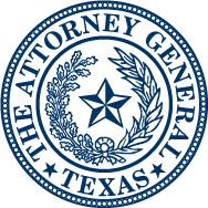 Seal of the Attorney General of Texas featuring a star surrounded by olive and oak branches inside a circular blue border with text.