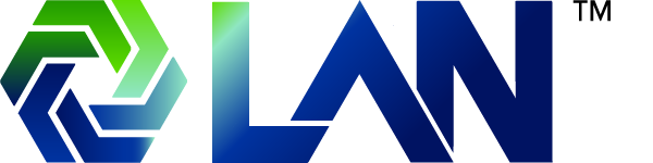 LAN logo featuring a gradient hexagon transitioning from green to blue colors.