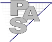 Triangle with grid lines containing large grey letters P, A, and S arranged vertically within.