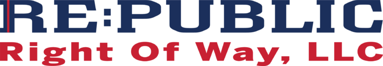 RE:PUBLIC Right Of Way, LLC logo with RE:PUBLIC in navy blue and Right Of Way, LLC in red.