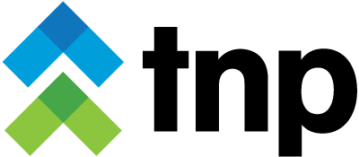 Abstract geometric logo with blue upward and green downward arrows on black background.