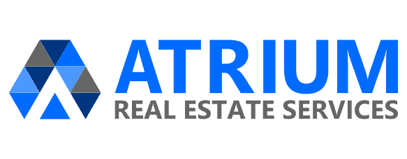 ATRIUM Real Estate Services logo with stylized blue and gray geometric shapes forming an 'A'.