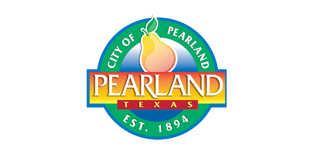 City of Pearland Texas logo featuring a pear illustration with the text City of Pearland, Pearland Texas, Est. 1894.