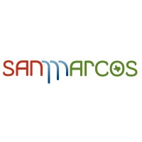 Logo reading 'San Marcos' with stylized letters in brown, blue, and green colors.