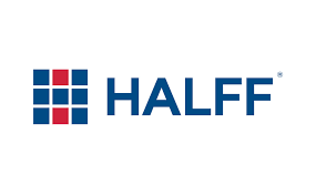 HALFF company logo with a grid of squares in blue and red.