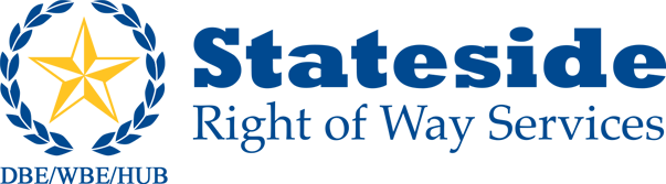 Stateside Right of Way Services logo with a gold star encircled by a blue wreath and DBE/WBE/HUB text.