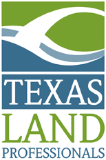 Logo of Texas Land Professionals with a white curved design above the text on a two-toned green and blue background.